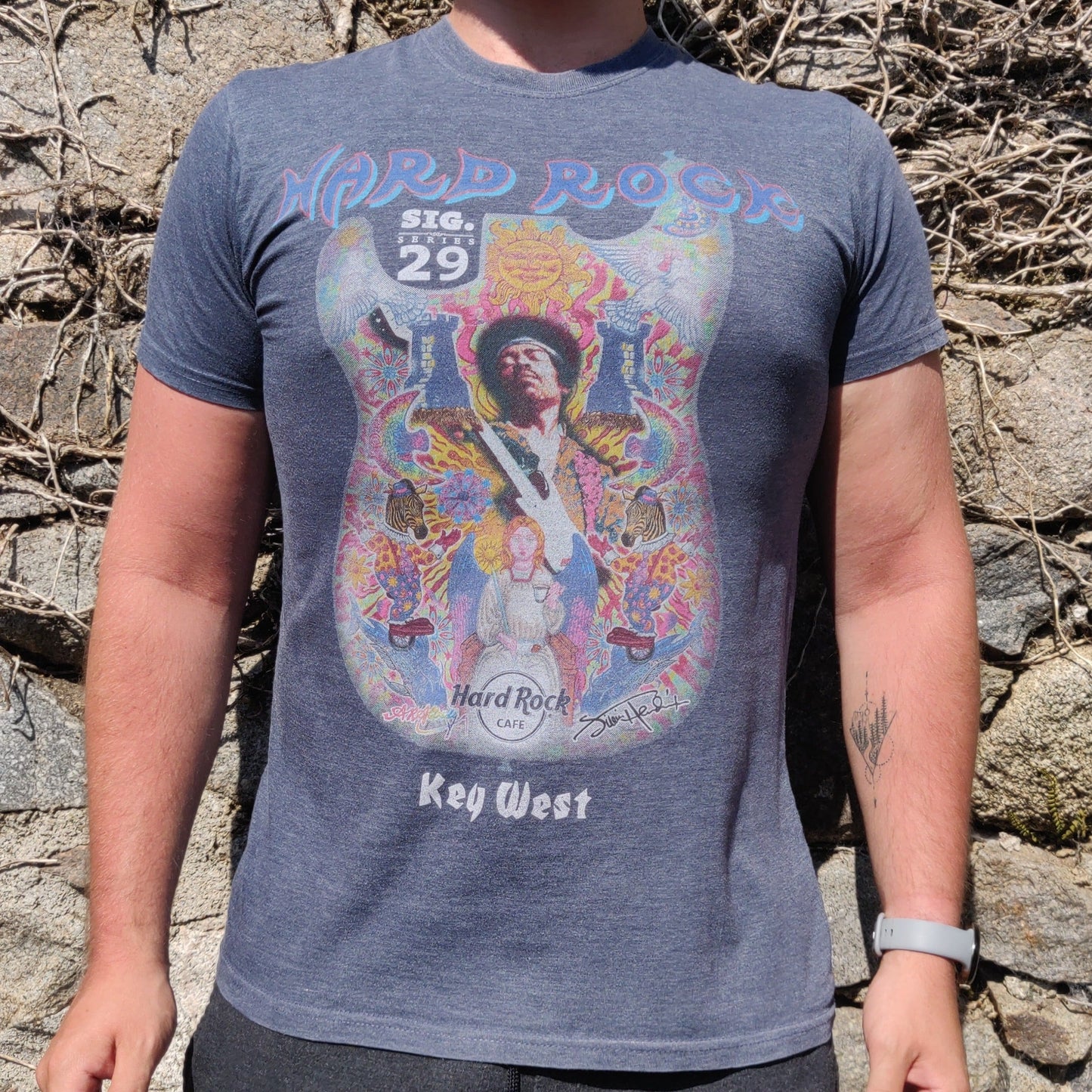 Hard Rock Cafe Key West Jimi Hendrix Sig Series 29 Grey T-Shirt Men Size Medium