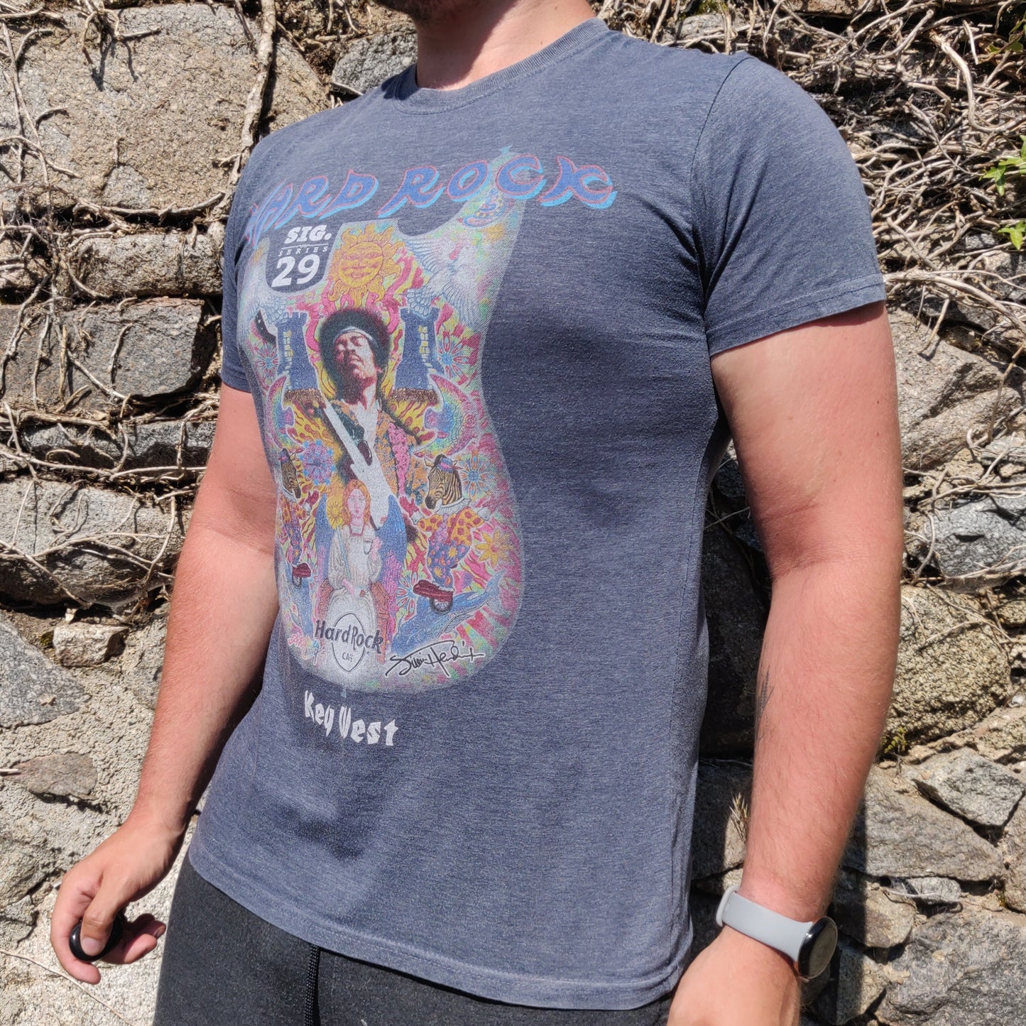 Hard Rock Cafe Key West Jimi Hendrix Sig Series 29 Grey T-Shirt Men Size Medium