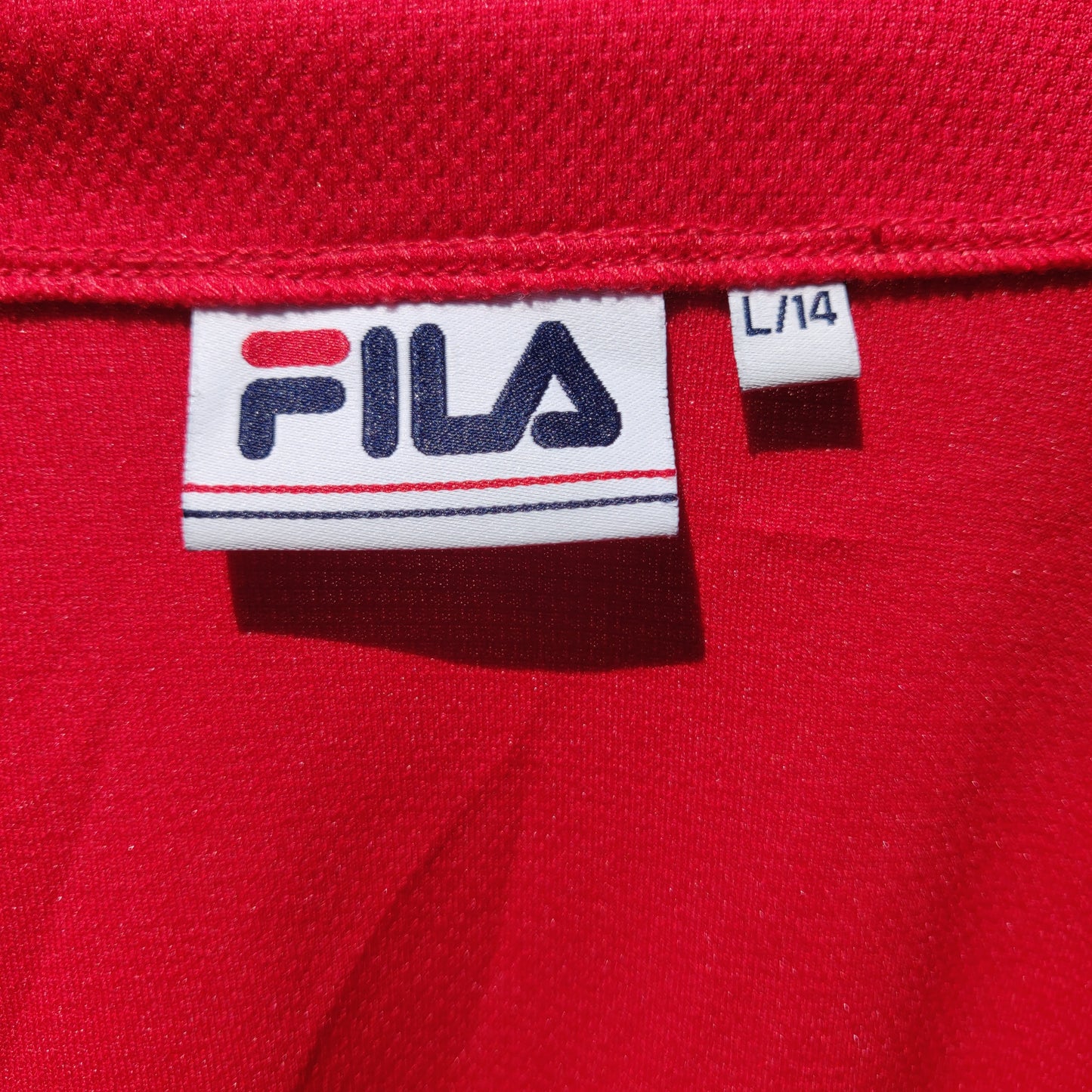 FILA Vintage Red Mesh Button Up V-Neck Logo Baseball Jersey Shirt Men Size Large