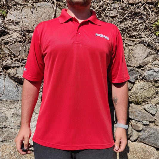 Ping Red Button Up Short Sleeve Active Embroidered Golf Polo Shirt Men Size XL
