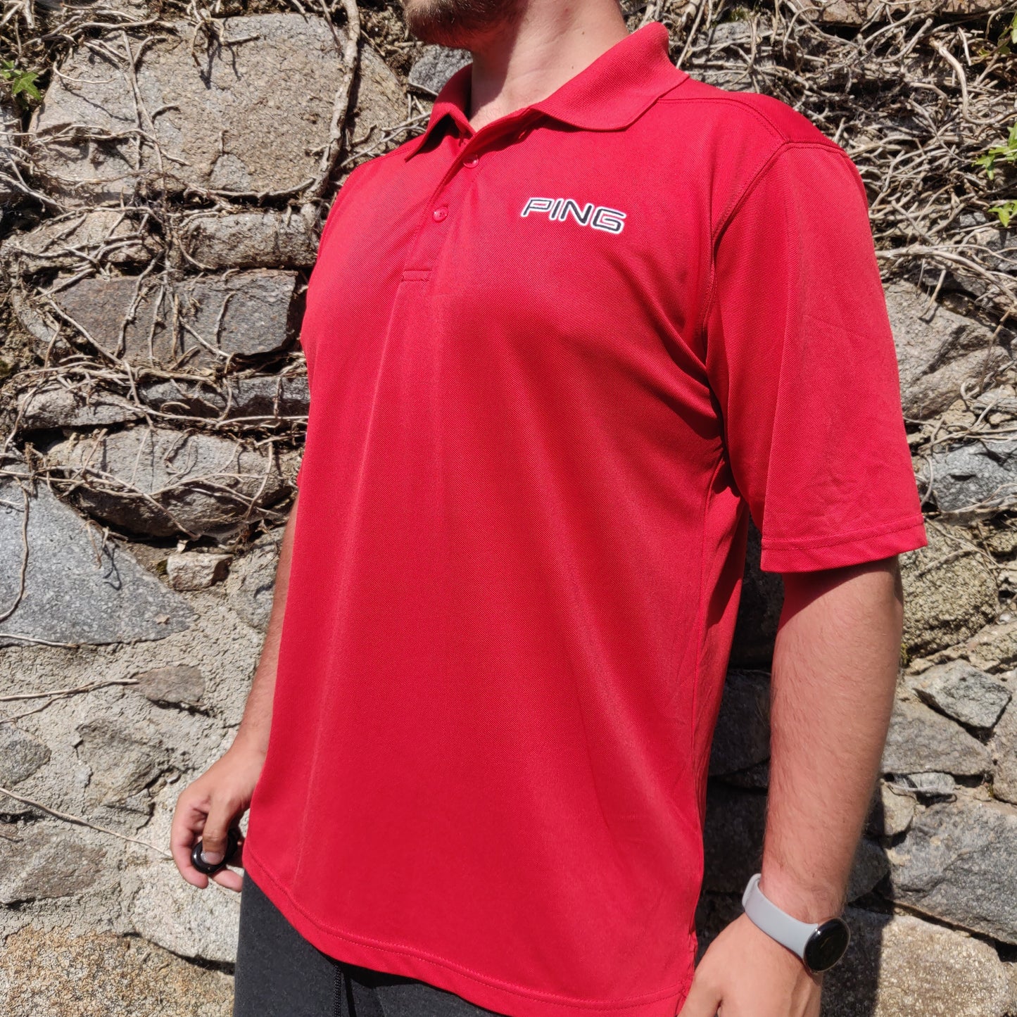 Ping Red Button Up Short Sleeve Active Embroidered Golf Polo Shirt Men Size XL