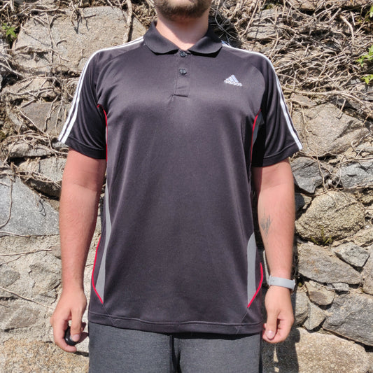 Adidas ClimaLite 3 Stripes Black Short Sleeve Button Up Golf Polo Shirt Men Size Large