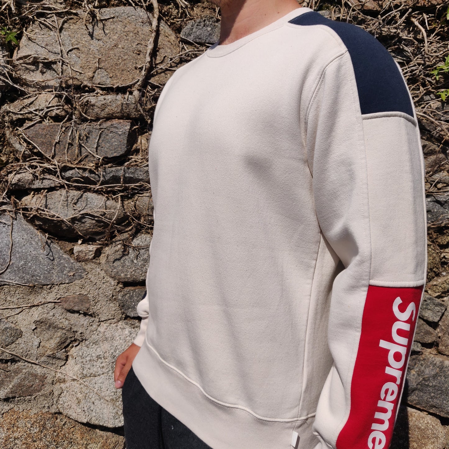 Supreme Formula Crew Neck SS19 Natural NY Red Box Logo Sweatshirt Men Large
