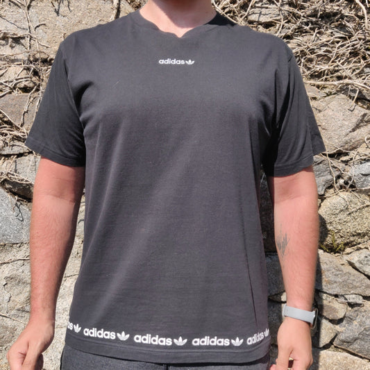 Adidas Black Short Sleeve V-Neck Embroidered Logo T-Shirt Men Size Large