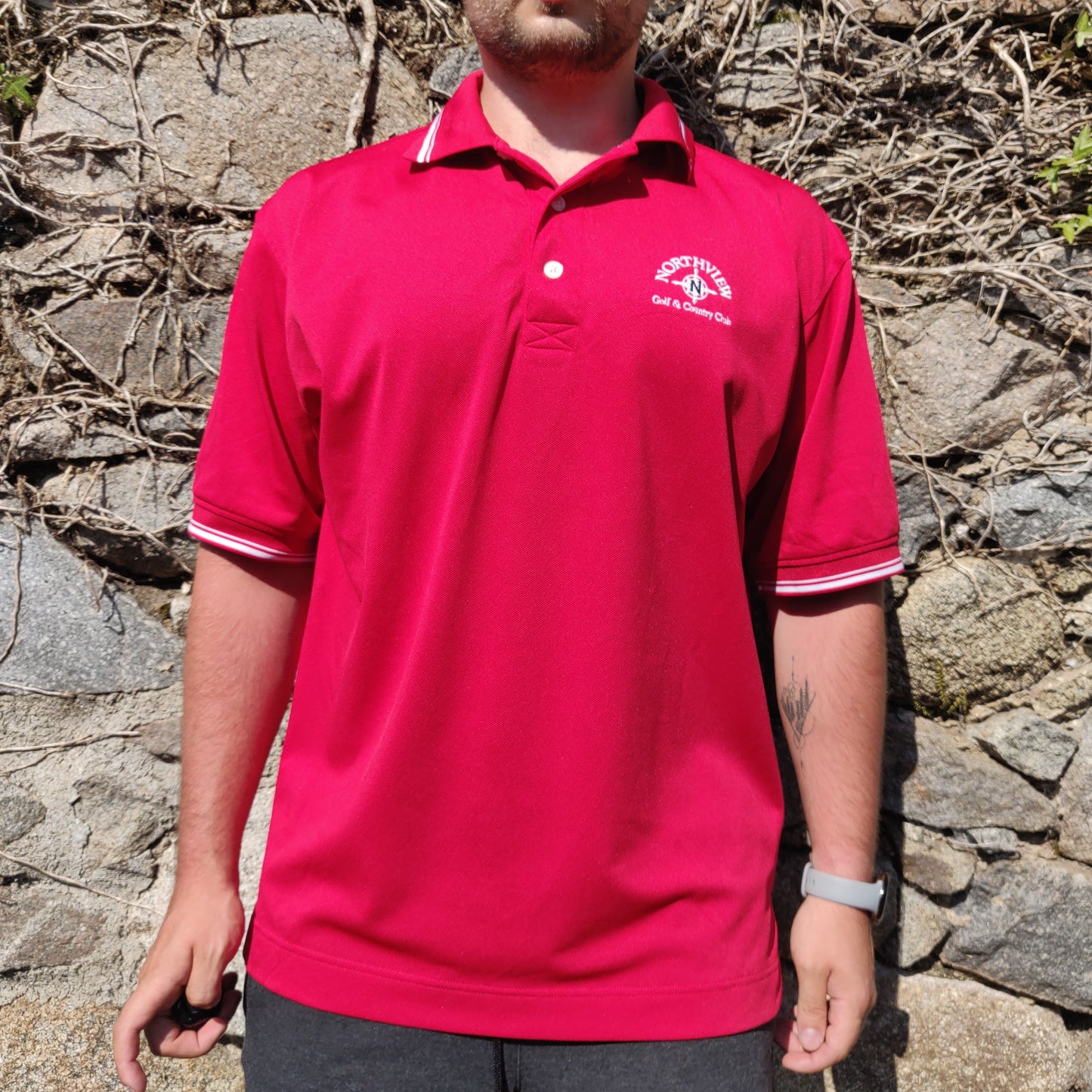 FootJoy FJ Red Short Sleeve Up Button Golf Polo Shirt Men Size Large