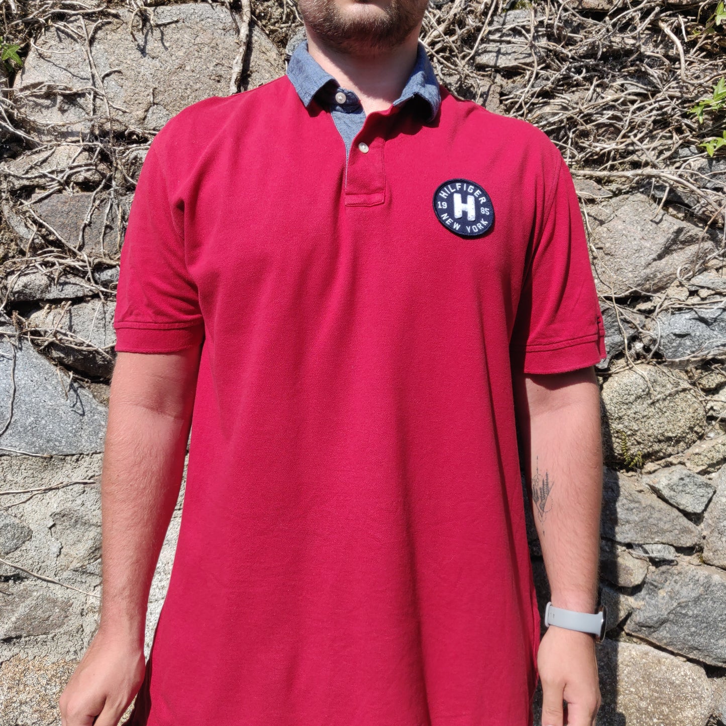 Tommy Hilfiger New York 1985 Red Button Up Short Sleeve Cotton Polo Shirt Men XL