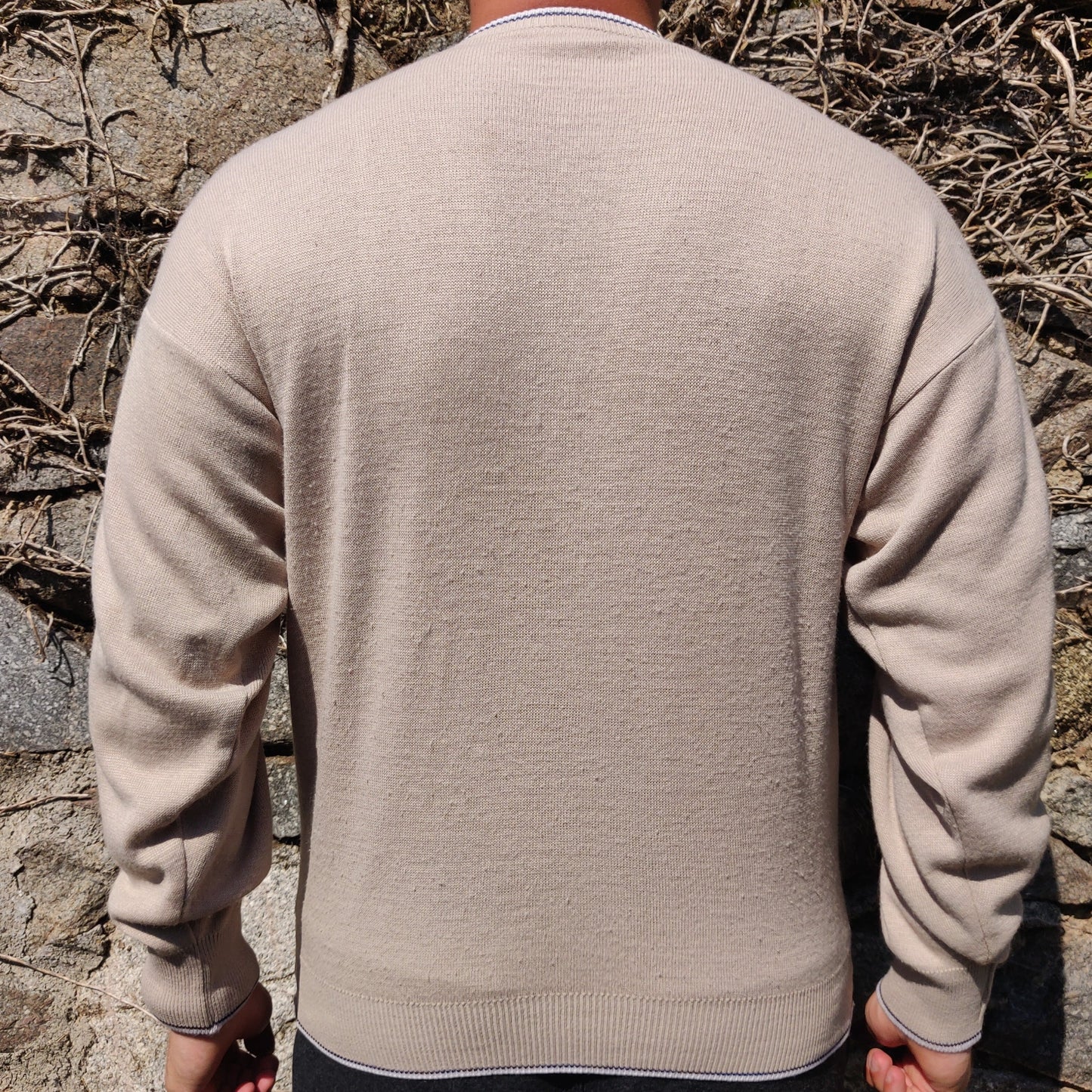 Gabicci Vintage Italy Beige V Neck Knitted Wool Blend Jumper Sweater Men Size Large