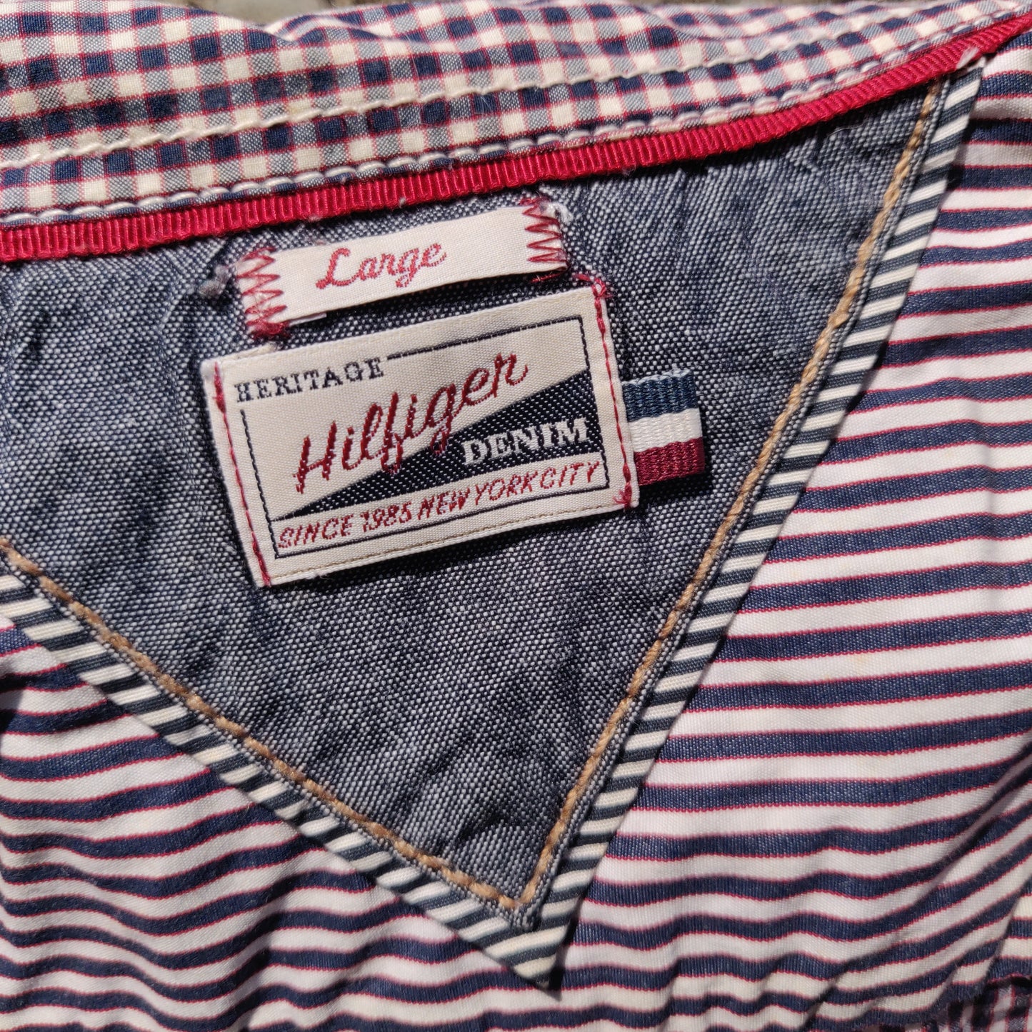 Tommy Hilfiger Denim Heritage Red Checked Long Sleeve Button Up Shirt Men Large