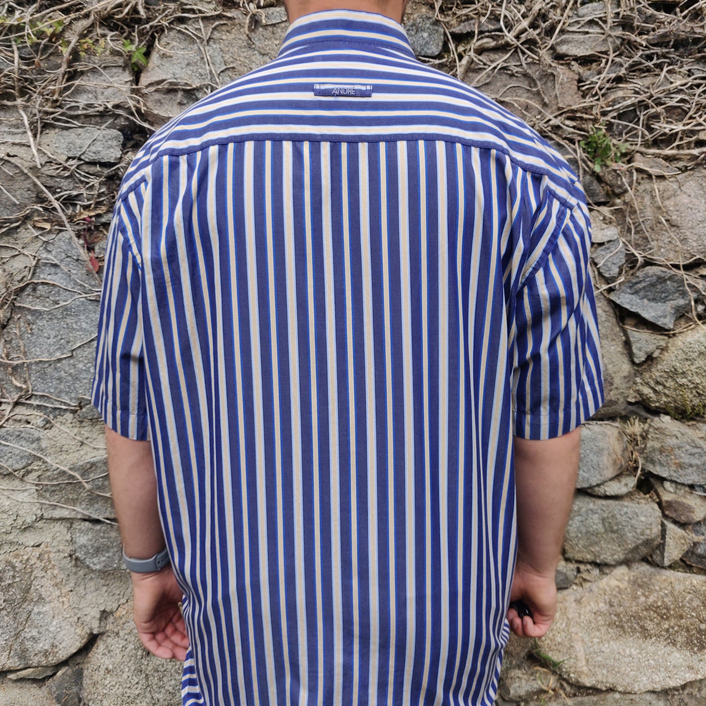 ANDRÉ Cool Blues Blue Short Sleeve Button Up Striped Casual Shirt Men Size XXL