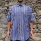 ANDRÉ Cool Blues Blue Short Sleeve Button Up Striped Casual Shirt Men Size XXL