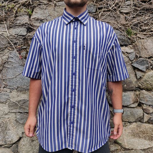 ANDRÉ Cool Blues Blue Short Sleeve Button Up Striped Casual Shirt Men Size XXL