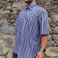 ANDRÉ Cool Blues Blue Short Sleeve Button Up Striped Casual Shirt Men Size XXL