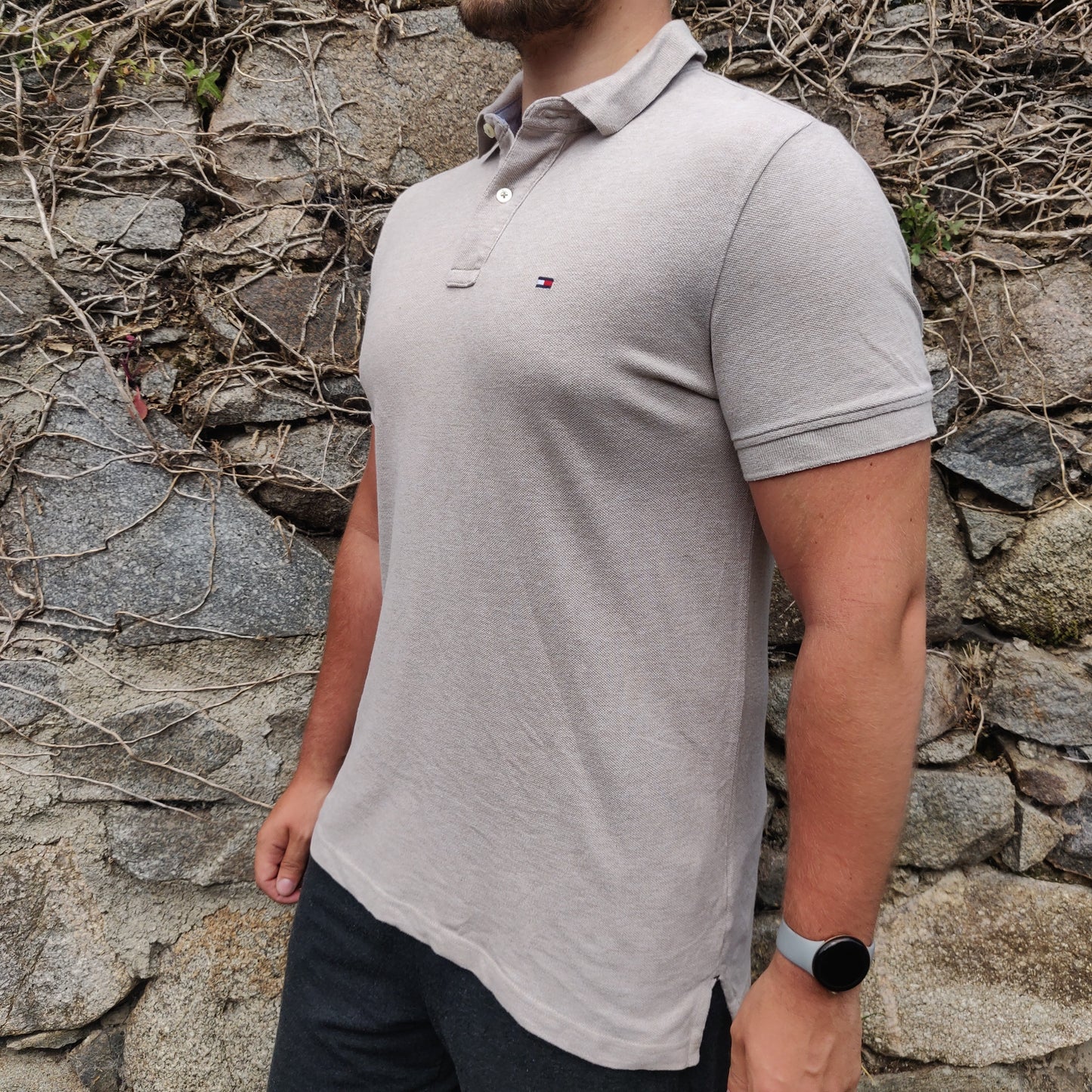 Tommy Hilfiger Beige Short Sleeve Classic Fit Cotton Polo Shirt Men Size Medium