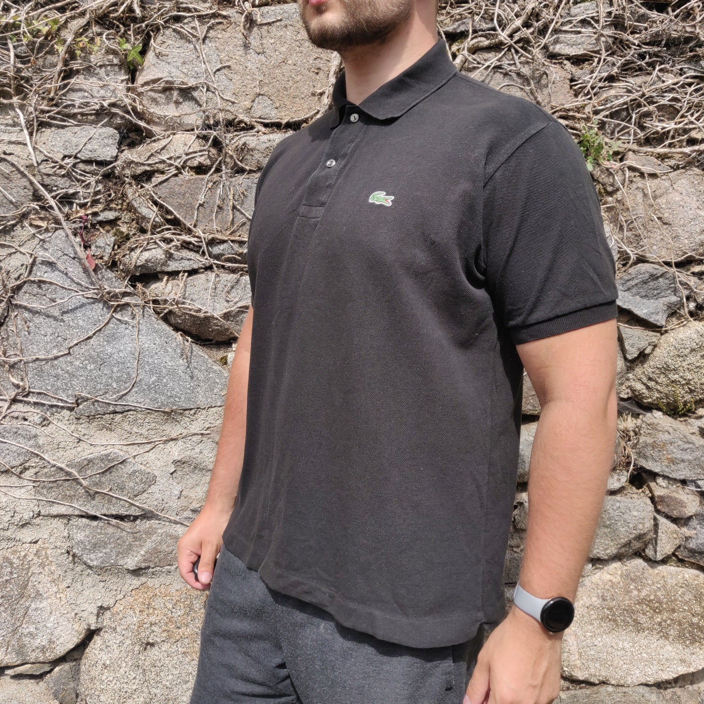 Lacoste Black Short Sleeve Classic Fit Button Up Cotton Polo Shirt Men Size Large / 5