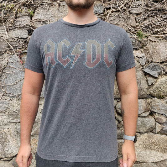 ACDC Grey Short Sleeve Graphic Crew Neck T-Shirt Men Size Large