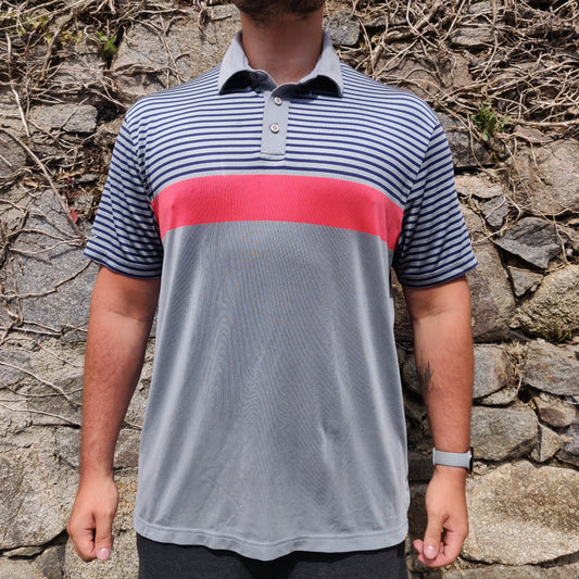 Under Armour HeatGear Grey Short Sleeve Loose Striped Golf Polo Shirt Men Size XL