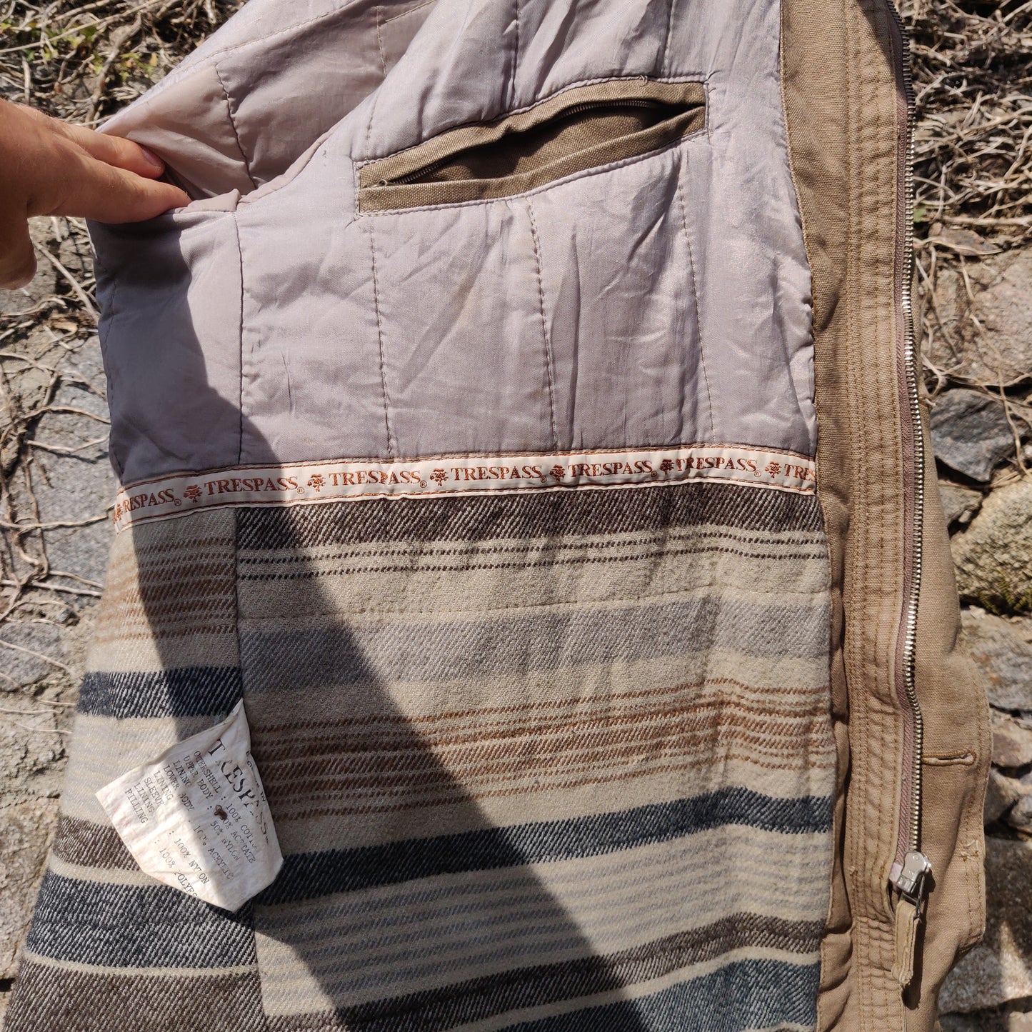 Trespass Vintage Beige Quilted Insulated Outdoor Coat Jacket Men Size Small