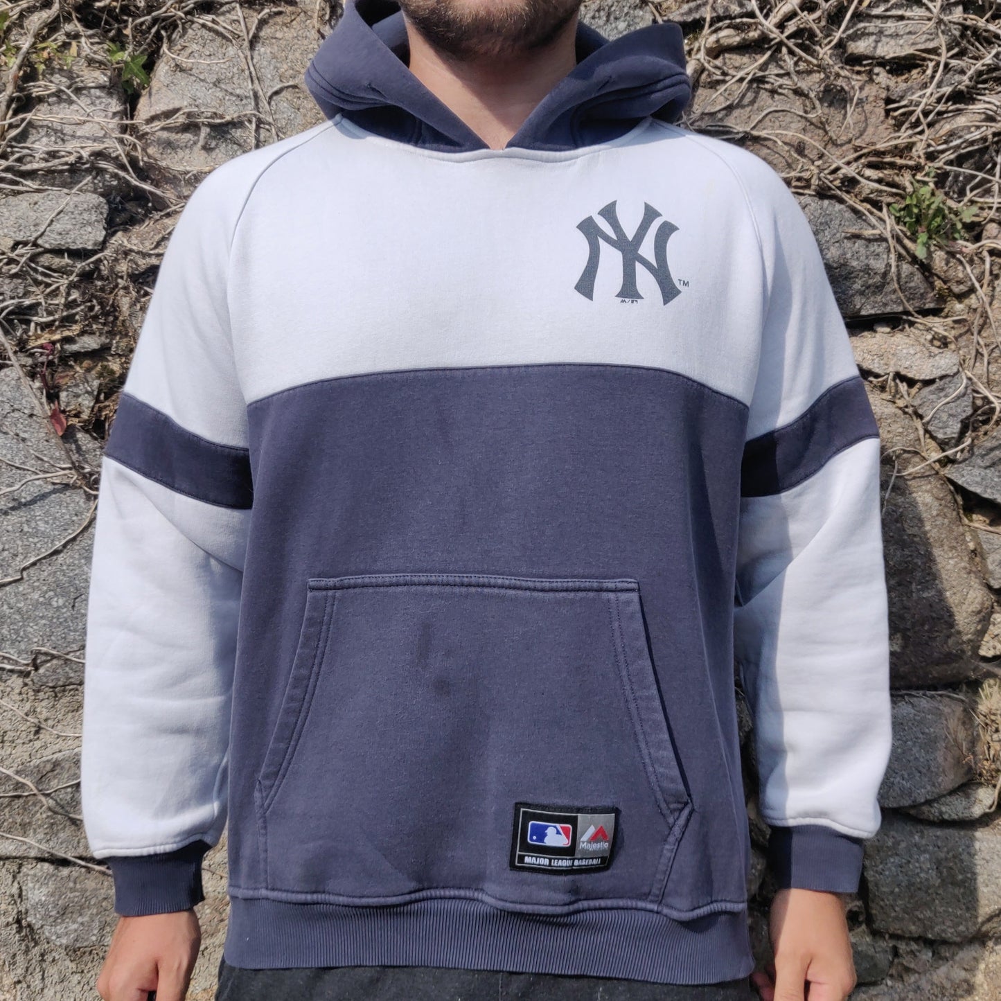 Majestic Athletic Navy White New York NY Major League Baseball Hoodie Men Large