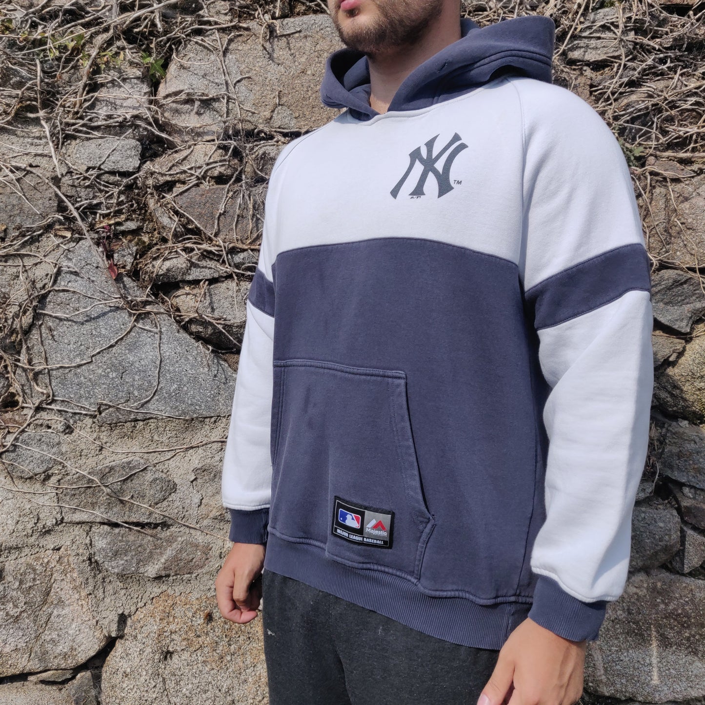 Majestic Athletic Navy White New York NY Major League Baseball Hoodie Men Large