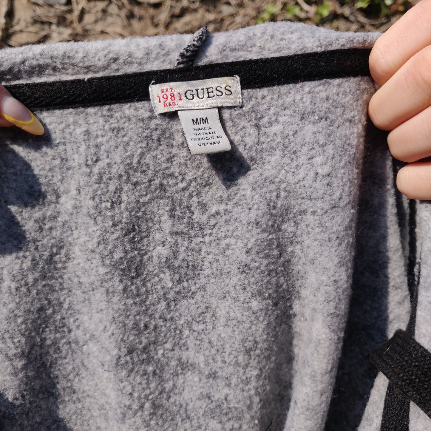 Guess Grey Gold Jeweled Logo Half-Zip Pullover Hoodie Women Size Medium