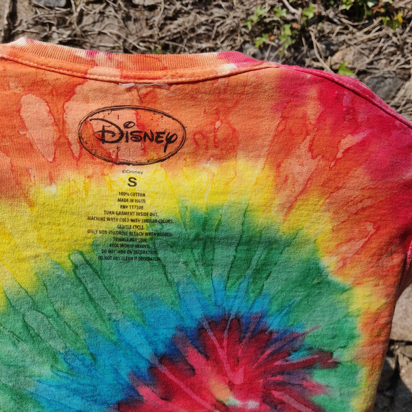 Disney Mickey Mouse Multicolour Dye Crop Tee Crew Neck T-Shirt Women Size Small