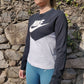 Nike White Black Long Sleeve Big Logo Crew Neck Cotton T-shirt Women Size XS