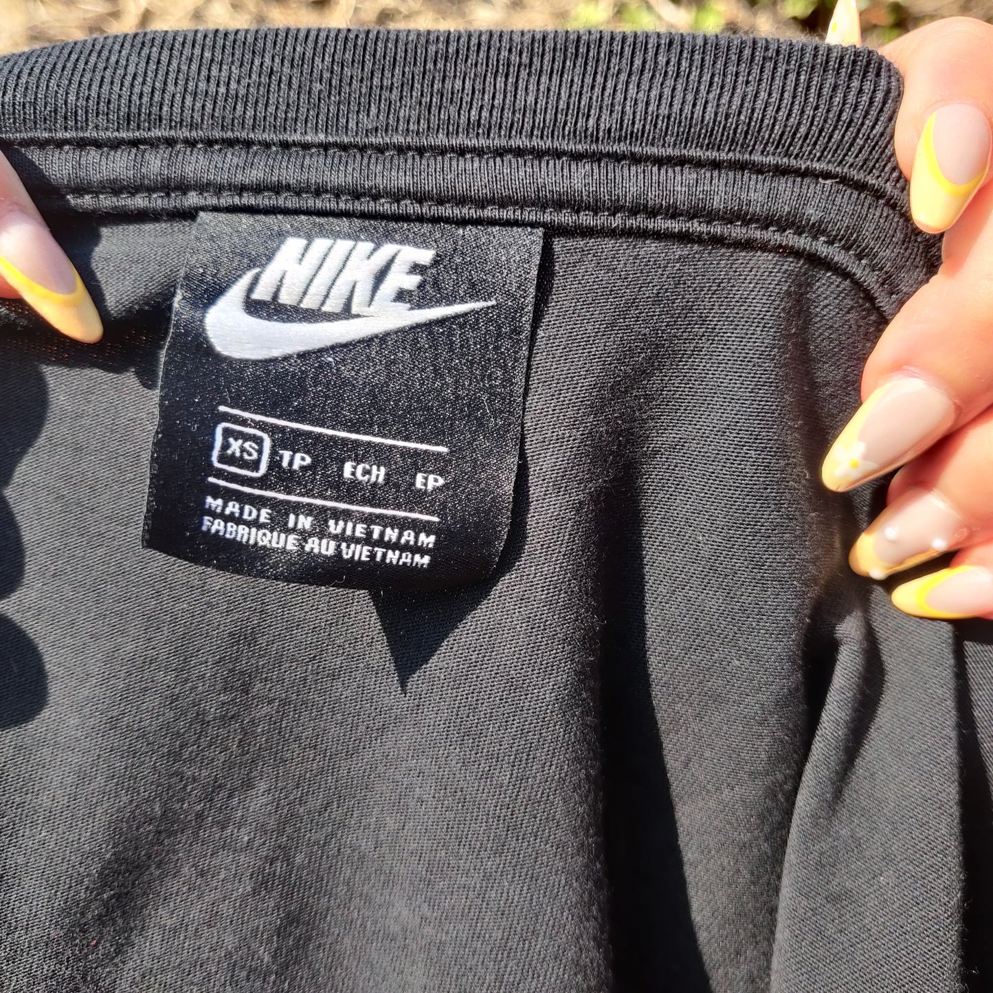 Nike White Black Long Sleeve Big Logo Crew Neck Cotton T-shirt Women Size XS