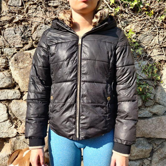 Michael Kors Black Faux Fur Hooded Puffer Jacket Coat Women Size UK 10/12