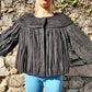 Moto Vintage Black 3/4 Sleeve Pleated Cropped Blazer Jacket Women Size UK 14