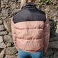 Diesel Pink & Black Quilted Insulated Cropped Hooded Puffer Jacket Women Size Small