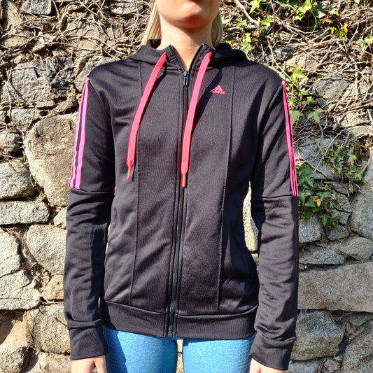 Adidas Black Full-Zip Pink Stripes Hoodie Track Jacket Women Size Small UK 8-10