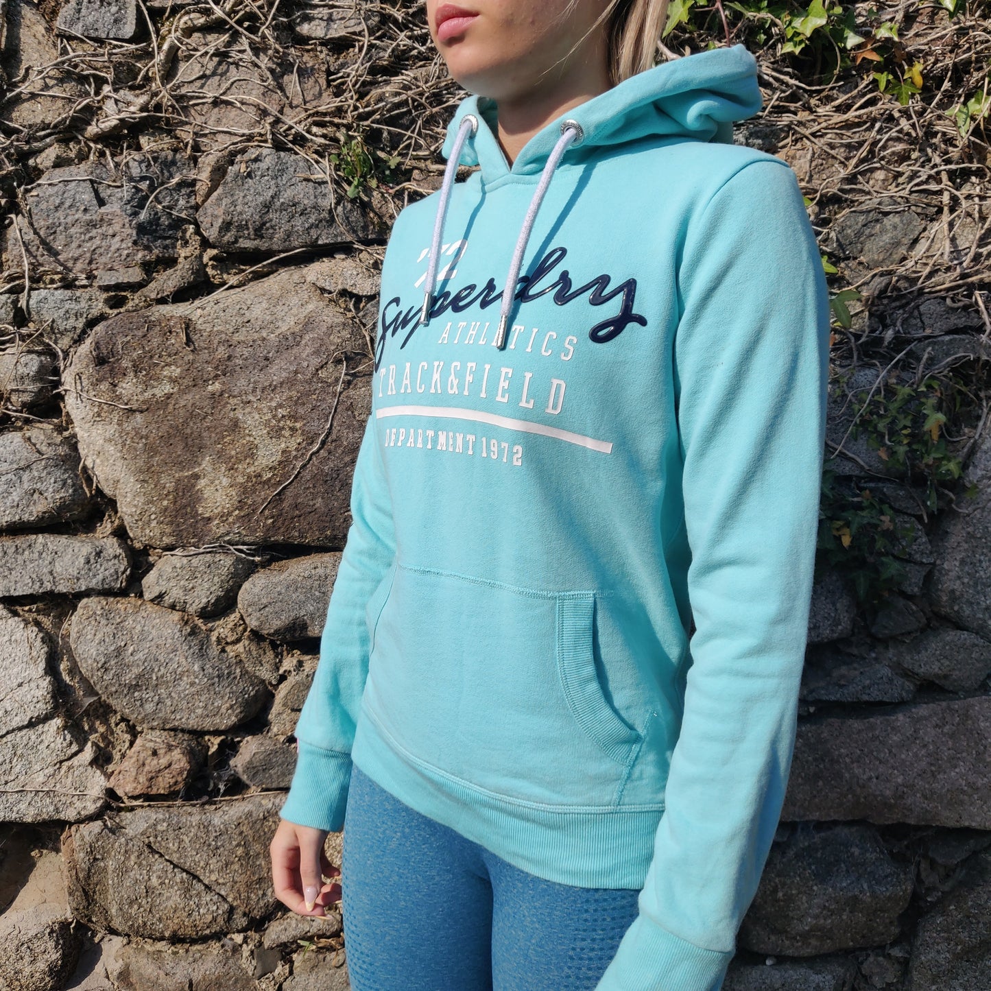 Superdry Track & Field Light Blue Athletic Pullover Hoodie Women Size Small / UK 8