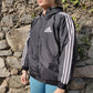 Adidas Vintage Black Grey Reversible Embroidered Windbreaker Jacket Women Size XL