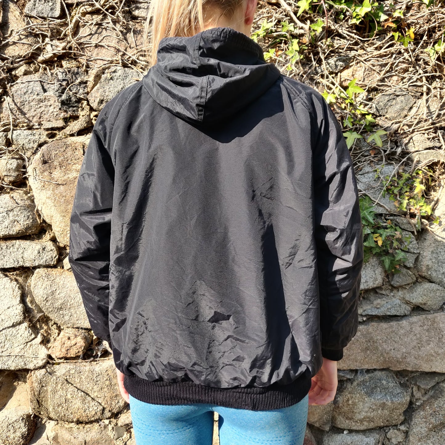 Adidas Vintage Black Grey Reversible Embroidered Windbreaker Jacket Women Size XL