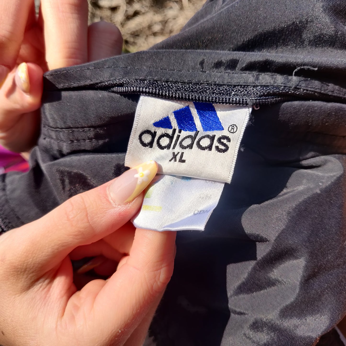 Adidas Vintage Black Grey Reversible Embroidered Windbreaker Jacket Women Size XL