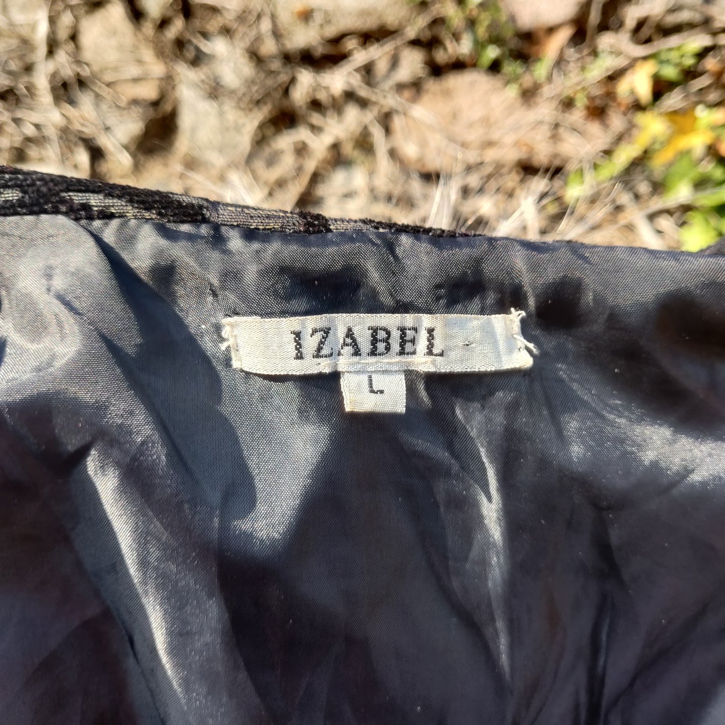 Izabel Vintage Black Brown Patchwork Embroidered Trench Coat Jacket Women Large