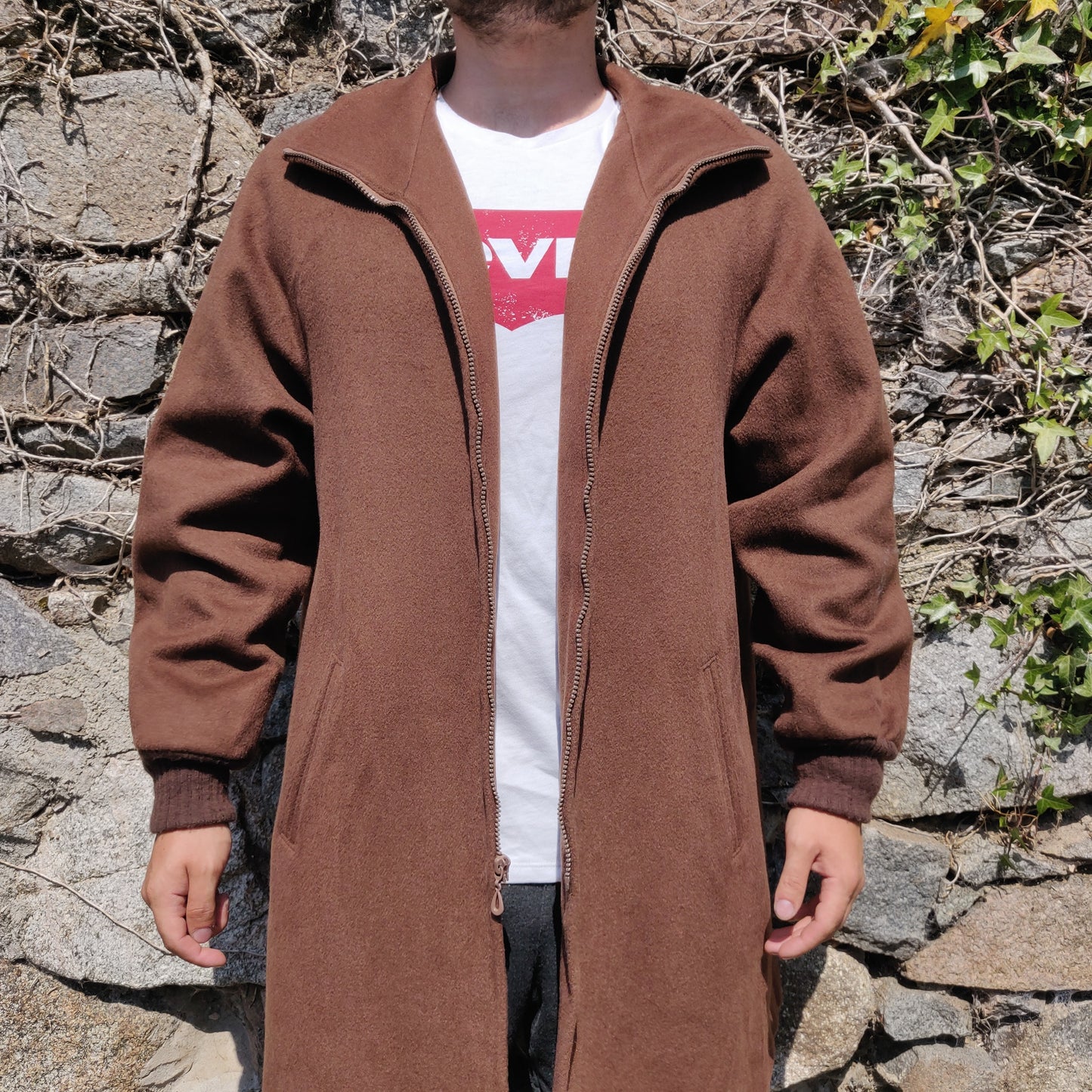 Charles Klein Vintage Made in USA Brown Wool Long Trench Coat Jacket Men Size XL