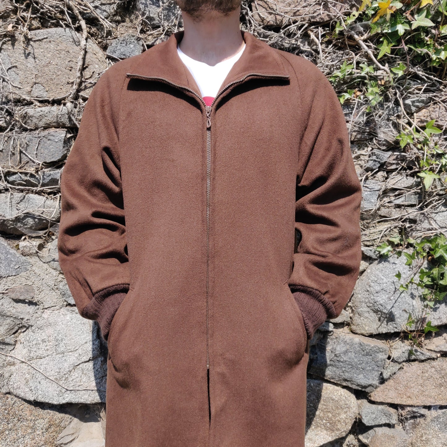 Charles Klein Vintage Made in USA Brown Wool Long Trench Coat Jacket Men Size XL