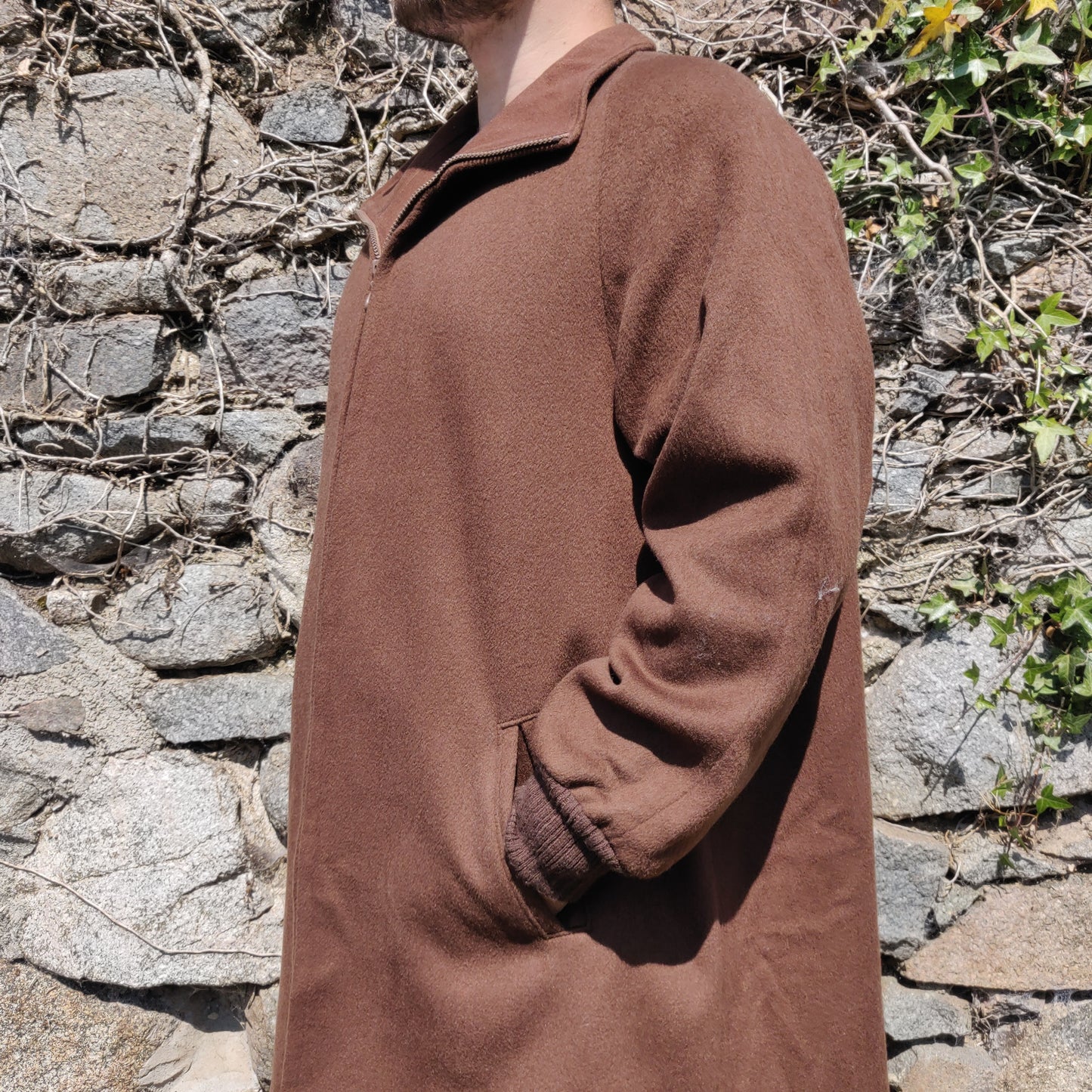 Charles Klein Vintage Made in USA Brown Wool Long Trench Coat Jacket Men Size XL