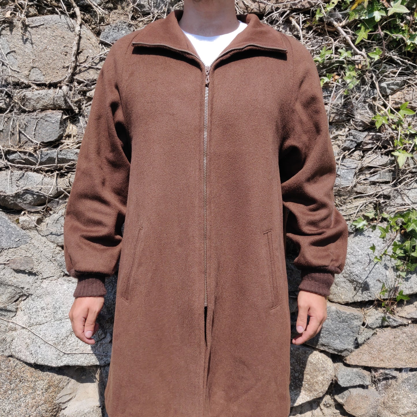 Charles Klein Vintage Made in USA Brown Wool Long Trench Coat Jacket Men Size XL