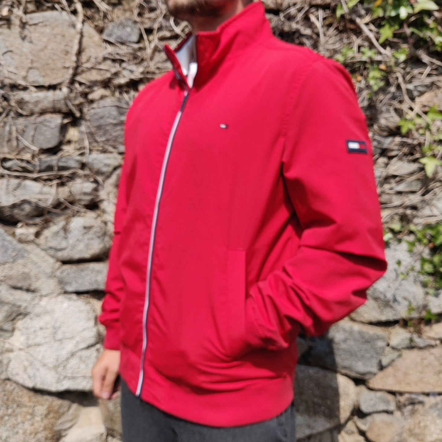 Tommy Hilfiger Jeans Red Full Zip Lightweight Bomber Jacket Men Size XL