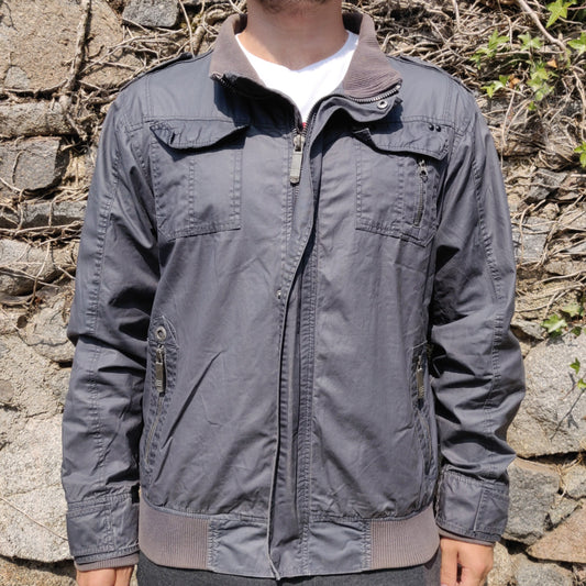 Diesel Industry Vintage Grey Nylon Rain Bomber Jacket Coat Men Size 4 / Large