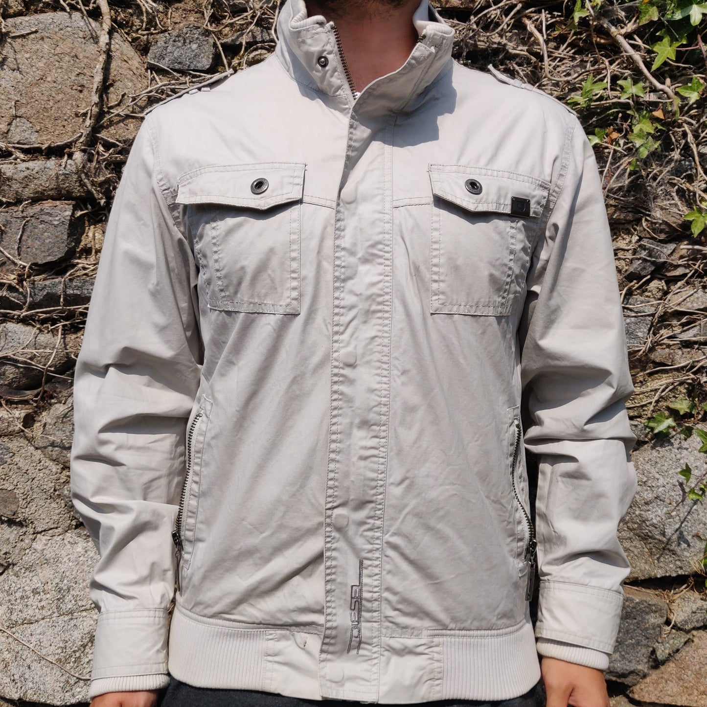 Diesel Jeanswear Vintage White Cotton Bomber Jacket Coat Men Size 3 / Medium