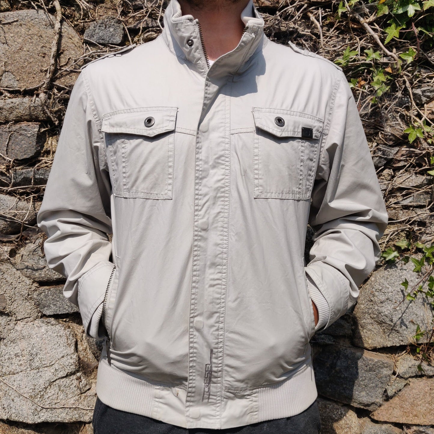 Diesel Jeanswear Vintage White Cotton Bomber Jacket Coat Men Size 3 / Medium