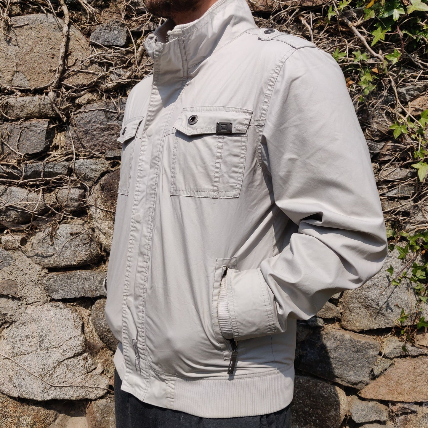Diesel Jeanswear Vintage White Cotton Bomber Jacket Coat Men Size 3 / Medium