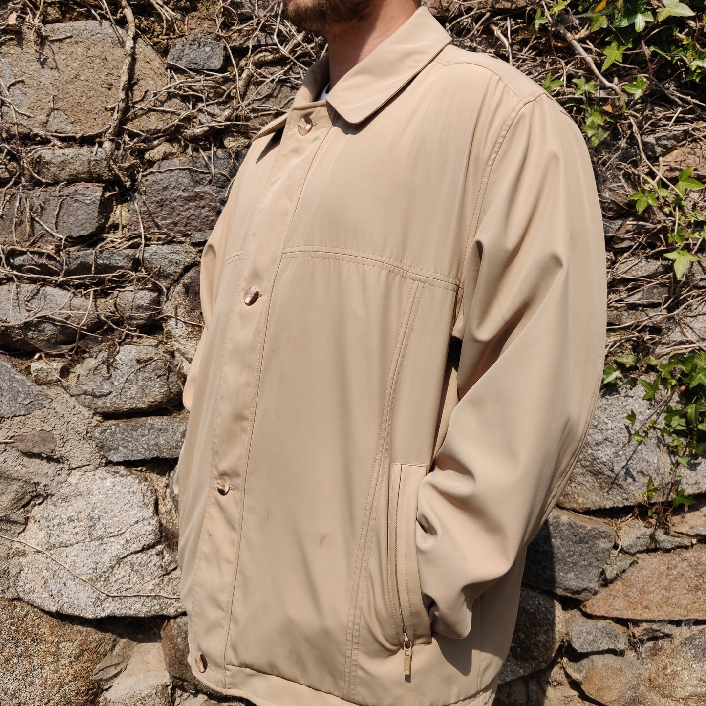 Lapidus Exclusive Sports Vintage Beige Harrington Bomber Jacket Men Size XL