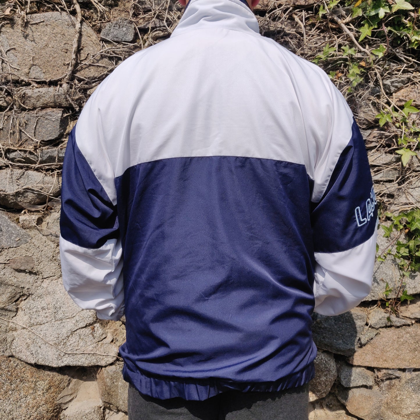 Lacoste Vintage Blue White Windbreaker Track Top Jacket Men Size XXL