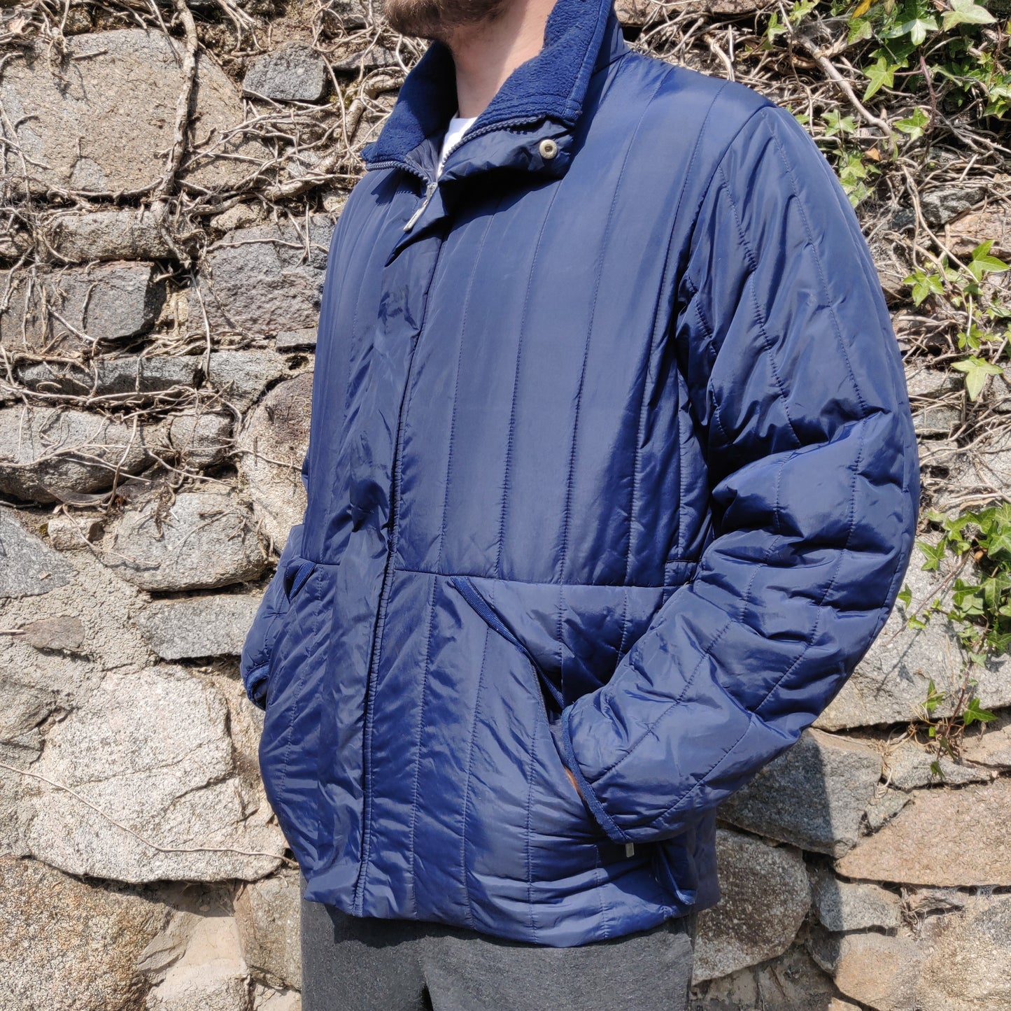 Diesel Vintage Navy Blue Quilted Fleece Lined Puffer Jacket Men Size Medium