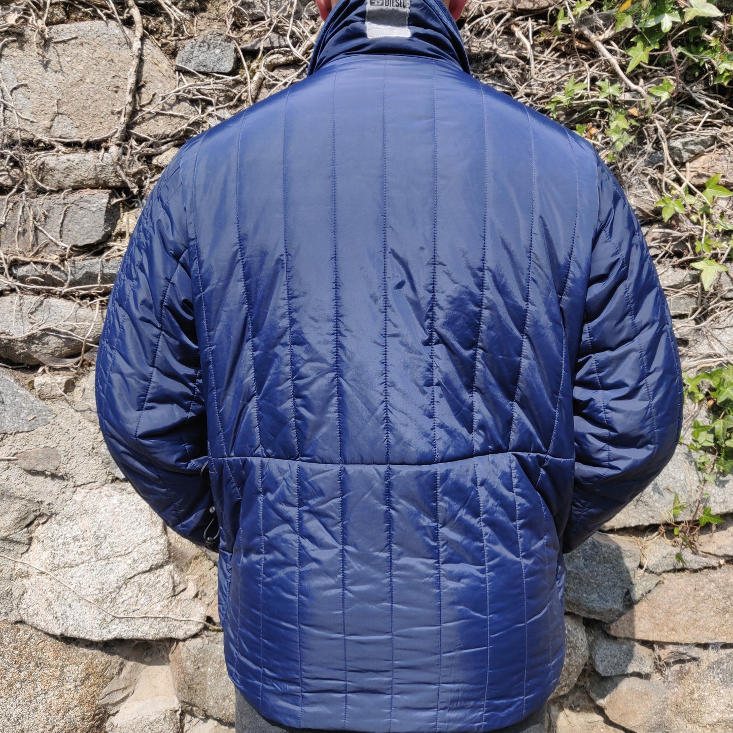 Diesel Vintage Navy Blue Quilted Fleece Lined Puffer Jacket Men Size Medium