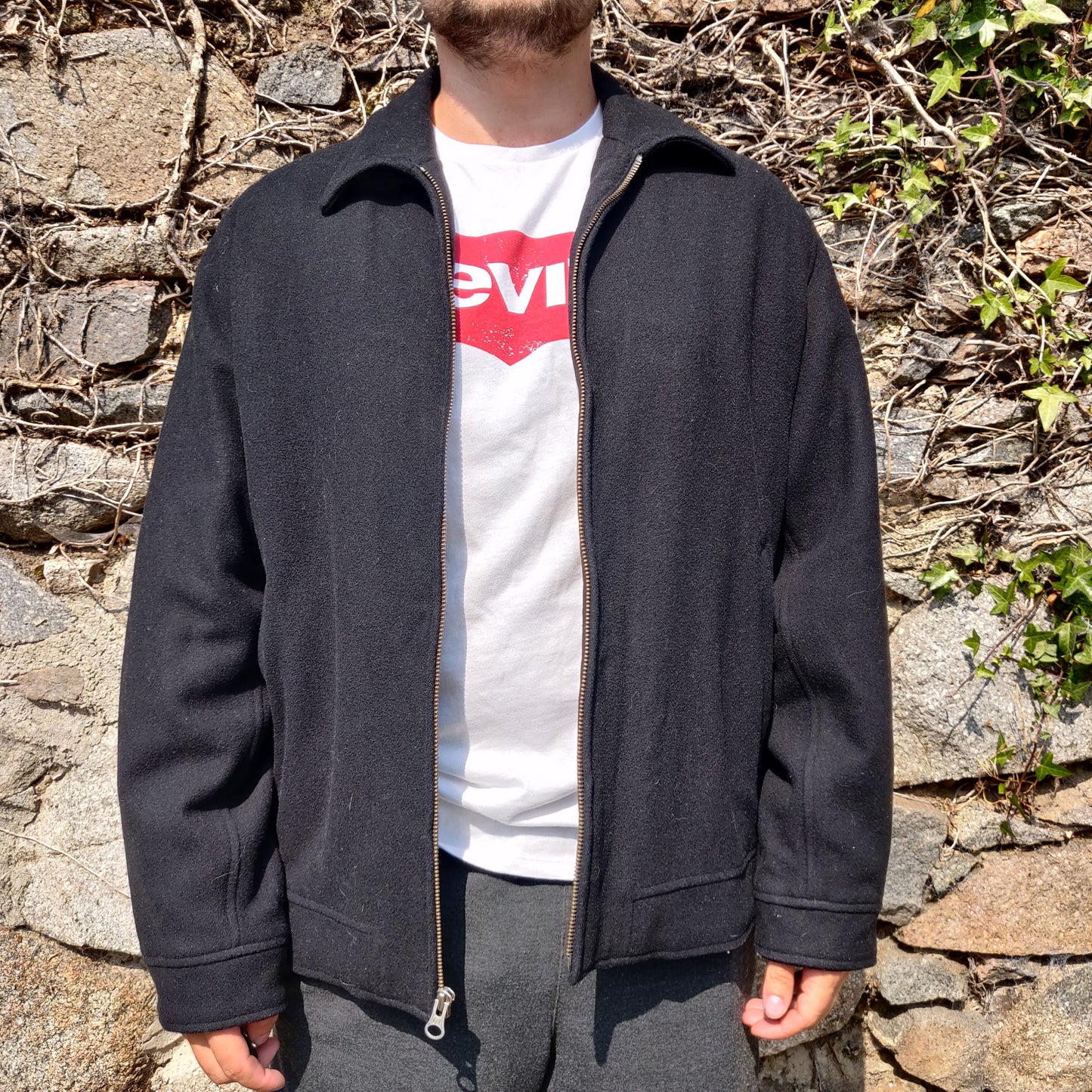 GAP Black Wool Blend Full Zip Casual Quilted Collar Bomber Jacket Men Size Large